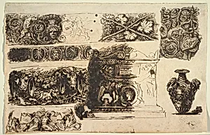 Friezes; An Antique Sarcophagus; A Vase by Felice Giani, Italian, 1758–1823