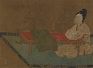 Girl seated at an embroidery frame by Formerly attributed to Zhou Fang (傳)周昉 (ca. 730-ca. 800)