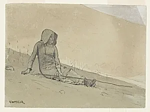 Girl Seated on a Hillside by Winslow Homer, American, 1836â1910