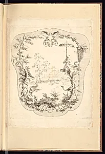 Hand Fan Design with a Chinoiserie Landscape and Ornament