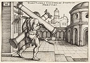 Hercules with the Pillars of Hercules by Hans Sebald Beham, German, 1500–1550