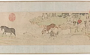 Horses and Grooms Crossing a River