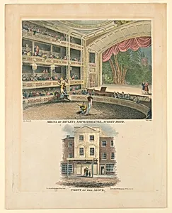 Interior and Exterior Views of the Arena of Astley's Amphitheater, Surrey Road, London