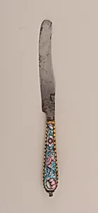 Knife with Blue and Pink Foral Enamel Handle by Unknown