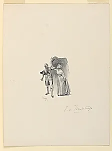 Lady in Colonial Dress Striking a Gentleman with Her Fan