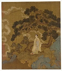 Lady under a gnarled pine tree