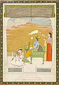 Lakshmi massaging the foot of Vishnu