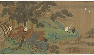 Landscape with gibbons and cranes