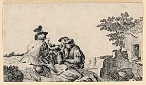 Landscape with men gambling