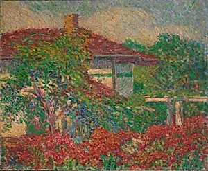 (Landscape with Red Roof Building)