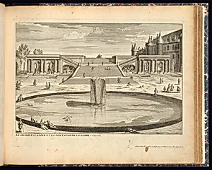 LE GRAND ESCALIER ET LA FONTAINE DE LA GERBE a Chantilli by Adam Perelle, French, 1638 – 1695