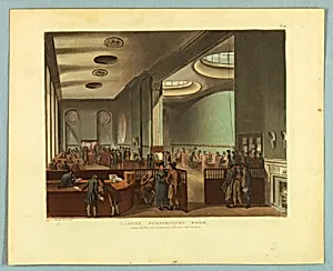 Lloyds Subscription Room, from "Ackermann's Repository" by Thomas Rowlandson, British, 1756–1827
