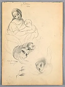 Madonna and Child, Sketches after Leonardo Da Vinci and Fra Bartolomeo of Works in the Uffizi, Florence by Daniel Huntington, American, 1816–1906