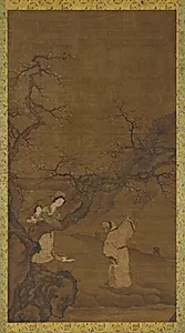 Man and woman enjoying plum blossoms