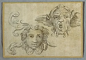 Mask with Garland and ears; Mask with Beard and Ears of Satyr
