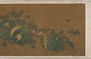 Melon vines, flowers, and insects