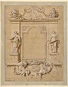 Memorial Panel Depicting Painting and Music