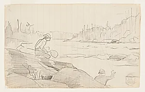 Men Fishing with a Rod and Net