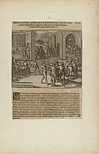 Mercatores Quidam cum Deessent Illis Cibi/Quibus Vescerentur in.... (from book, Americae, part five)