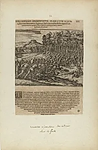Moli Hispanos Adgrediuntur, Praefe Ctum Eorum/Cedunt: Tandeum.... (from book, Americae, part five)