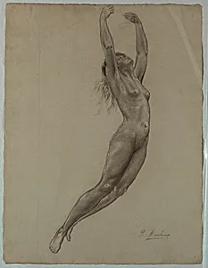 Nude woman leaping