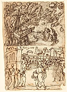 Odysseus's Fleet Destroyed by the Laestrygonians [above]; Cincinnatus called to the Dictatorship of Rome [below]