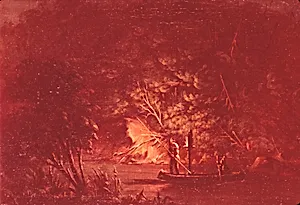Ojibwe Spearing Salmon by Torchlight