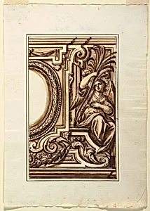 One of a set of twelve projects for the decoration of wall panels, to be placed at a height. Preceded by a title page