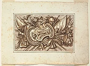 One set of trophies of weapons of war as a decoration for horizontal panels. Intended to be engraved