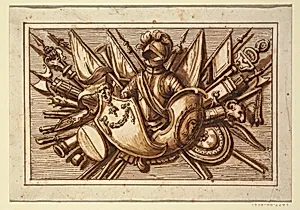 One set of trophies of weapons of war as a decoration for horizontal panels