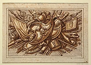 One set of trophies of weapons of war as a decoration for horizontal panels