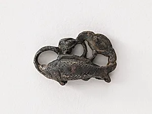 Ornament: fish, lotus leaf, and lotus seed pod (pair with F1917.583) by Unknown