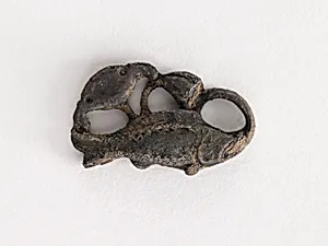 Ornament: fish, lotus leaf, and lotus seed pod (pair with F1917.582) by Unknown