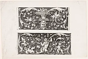 Ornamental Foliage with a Mask and a Bowl of Fruit (Autre, offrant au milieu d'en bas un mascaron...) Ornamental Foliage with an Old Man and Two Children