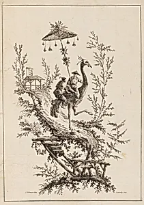Ostrich Rirders, Plate from a Set of Chinoiserie Representations