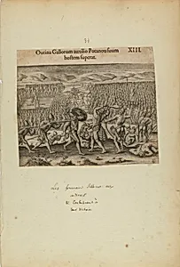 Outina Gallorum Auxilio Potanou Suum Hostem Superat. XIII. (from book, Americae, part two)