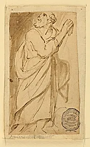 Page of a drawing book; Elderly man in classical attire by Unknown