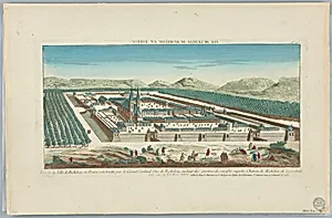Peep-show, Vue de la Ville de Richelieu en Poitou construitte par le Grand Cardinal Duc de Richelieu, au Bout des Parteres de Sougid et Superbe Chateau de Richelieu de la Conduitte, No. 147 by Unknown