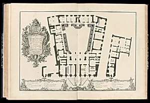 Plan du rez de chassÃ©e de l'HÃ´tel de Ville dont la cour Ã©toit dÃ©corÃ©e en sallon ou s'est le bal le 28 Fevrier 1745.