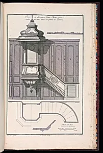 Plan et ElÃ©vation dâune Chaire posÃ©e contre un mur, avec sa partie de Lambris