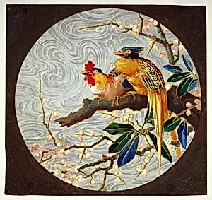Plate Design with Pair of Exotic Birds on a Blossoming Branch