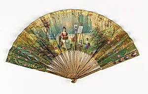 Pleated fan and case by Unknown