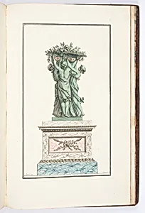 POELE Ã©lÃ©gant en forme de pied-dâestal, surmontÃ© dâun grouppe de figures de femmes portant une corbeille