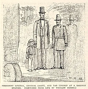 President Lincoln, General Grant, and Tad Lincoln at a Railway Station, from The Century Magazine, November 1887