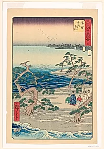 Priests Worshipping on the Ocean Shore by Ando Hiroshige, Japanese, 1797–1858