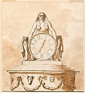 Project for a slightly varied suggestion for the upper part of the pedestal and the figure with the dial in 1938-88-2109
