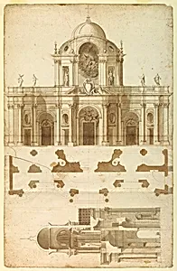 Proposed Elevation, Section, and Plan for the Facade of San Giovanni, Laterano, Rome, Italy