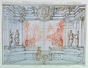 Proscenium and Stage Design: Scene 1, Ballet celebrating the marriage of Leopoldo Cesare, Duke of Mantua, and Claudia Felice, Archduchess of Austria, 1674