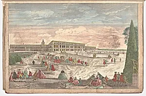 Prospectus Castelli Versaliensis, at latus hortense ex adverso Sacelli (View of the Palace of Versailles, from the Gardens opposite the Chapel)