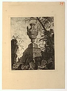 Pyramide surmontÃ©e d'un vase monumental, from "Collection de divers sujets de vases, tombeaux, ruines et fontaines, utile aux artistes..."